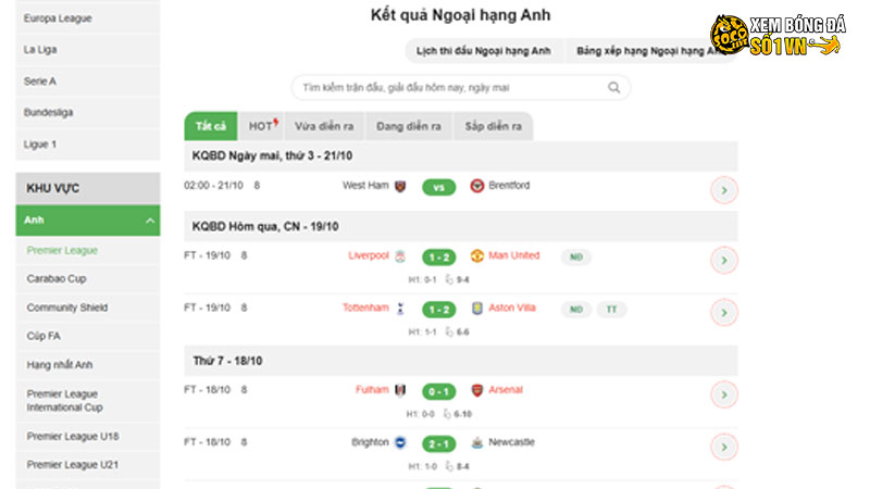 Kết quả bóng đá anh tại Socolive